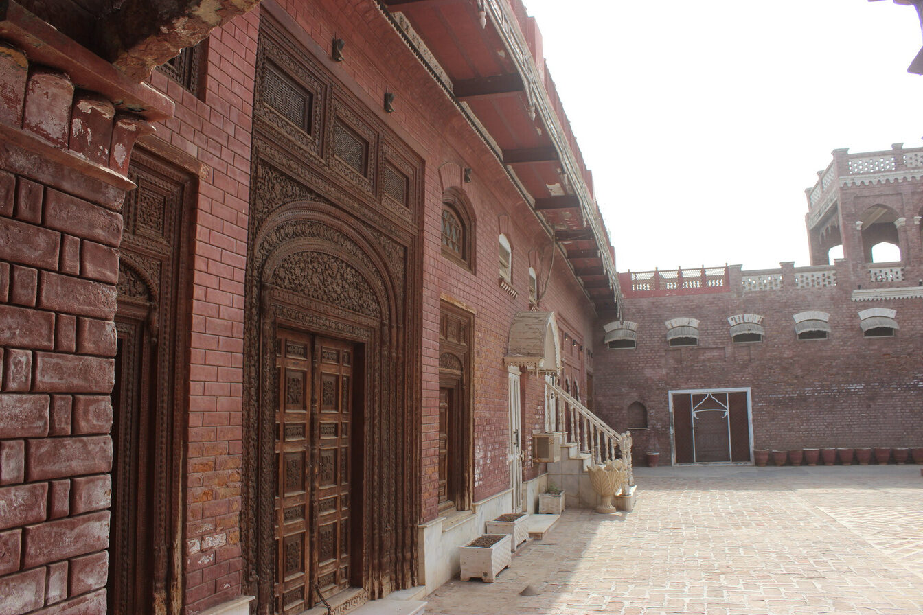Colonnaded arcade by day