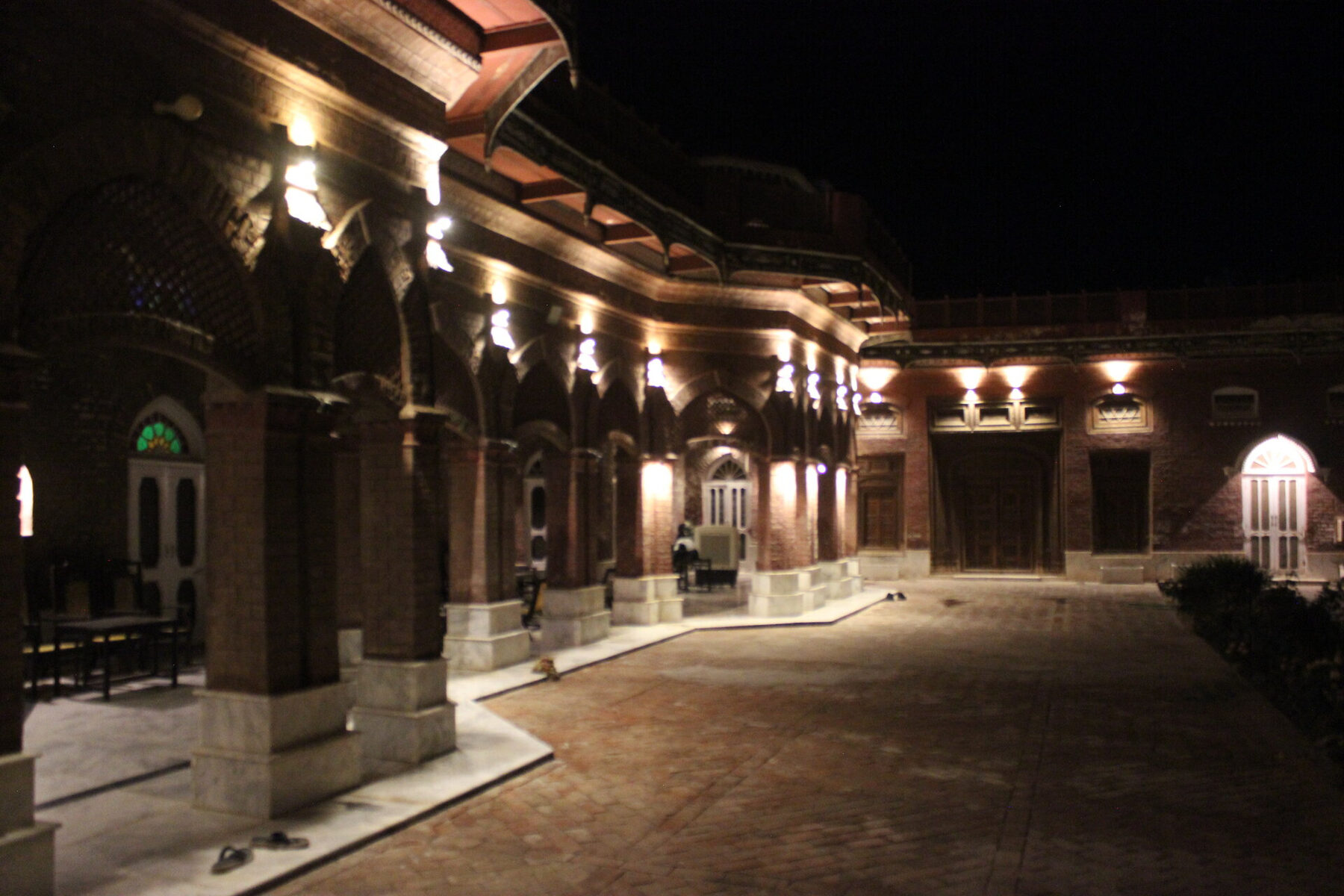 Courtyard pathway at night
